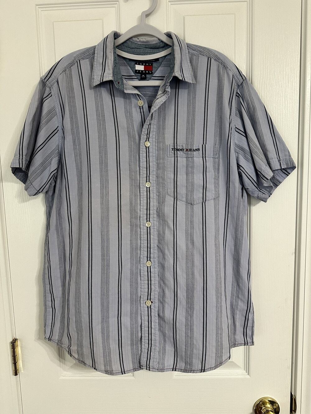 Vintage 90s Tommy Jeans Striped Short Sleeve Button Up Shirt Men's M